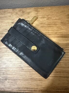 Hammitt Black Leather Zip Wallet with Gold Hardware